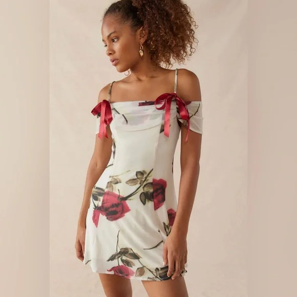 Kimchi Blue Allison Mesh Cold Shoulder Mini Dress - Picture 2 of 7